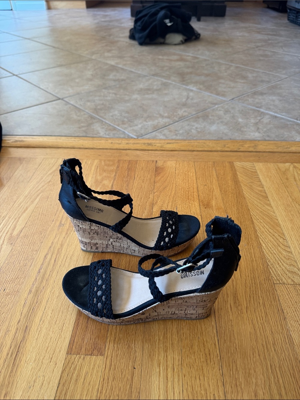 Mossimo Supply Co. Black Braided Cork Wedge Sandals with Ankle Wrap